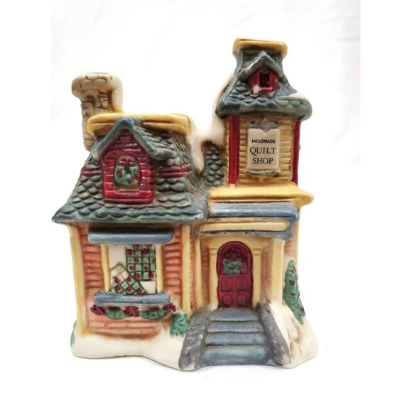 LR Wangs Brinns QUILT SHOP small holiday Christmas Village building store 4.75"h - Picture 1 of 7